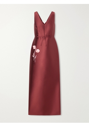 Erdem - Bow-detailed Embroidered Mikado Gown - Burgundy - UK 6,UK 8,UK 10,UK 12,UK 14,UK 16