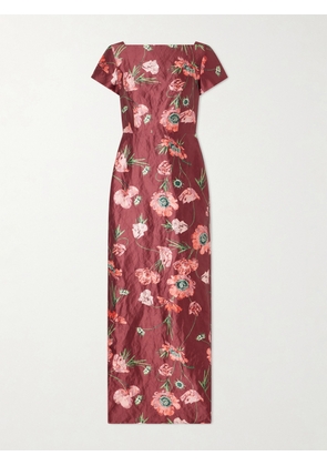 Erdem - Floral-print Textured Satin Dress - Burgundy - UK 6,UK 8,UK 10,UK 12,UK 14,UK 16,UK 18
