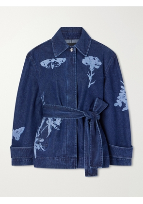 Erdem - Belted Laser-printed Denim Jacket - Blue - x small,small,medium,large,x large