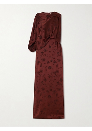 Erdem - Draped Floral-jacquard Crepon Gown - Burgundy - UK 6,UK 8,UK 10,UK 12,UK 14,UK 16,UK 18