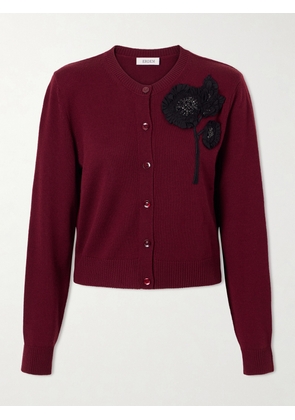 Erdem - Embellished Ribbed Merino Wool Cardigan - Burgundy - x small,small,medium,large,x large