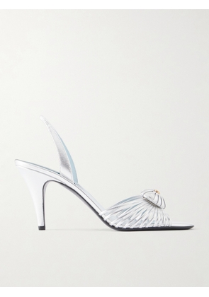 Valentino Garavani - Coeur Royal 85 Logo-embellished Metallic Leather Sandals - Silver - IT36,IT37,IT37.5,IT38,IT38.5,IT39,IT39.5,IT40,IT40.5,IT41,IT41.5,IT42