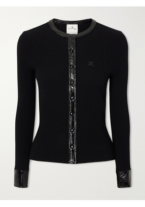 COURREGES - Logo-embroidered Ribbed-knit Cardigan - Black - x small,small,medium,large,x large