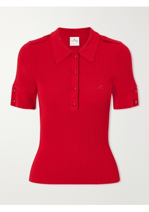 COURREGES - Logo-embroidered Ribbed-knit Polo T-shirt - x small,small,medium,large,x large