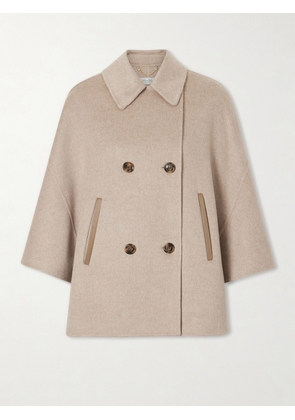 Max Mara - Leather-trimmed Cashmere Cape - Neutrals - small,medium,large