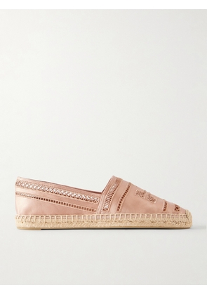 Tory Burch - Open Weave Embroidered Satin Espadrilles - Brown - US5,US6,US6.5,US7,US7.5,US8,US8.5,US9,US9.5,US10,US10.5,US11