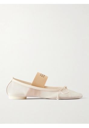 MM6 MAISON MARGIELA - Logo-printed Leather-trimmed Mesh Ballet Flats - White - IT36,IT36.5,IT37,IT37.5,IT38,IT38.5,IT39,IT39.5,IT40,IT40.5,IT41