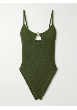 Hunza G - Mia Embellished Cutout Original Crinkle™ Swimsuit - Green - One size