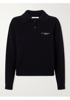 Givenchy - Logo-embroidered Wool And Cashmere-blend Polo Sweater - Black - x small,small,medium,large
