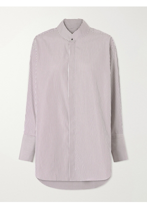 Comme Si - Mandarin-collar Striped Cotton-poplin Tunic - Pink - x small,small,medium,large,x large
