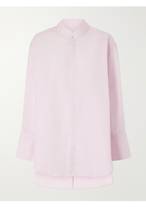 Comme Si - Mandarin-collar Striped Cotton-poplin Tunic - Pink - x small,small,medium,large,x large