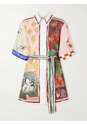 ALÉMAIS - Tangible Love Belted Printed Linen Mini Dress - Multi - UK 6,UK 8,UK 10,UK 12,UK 14