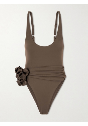 Magda Butrym - Embellished Gathered Swimsuit - Brown - FR 34,FR 36,FR 38,FR 40,FR 42