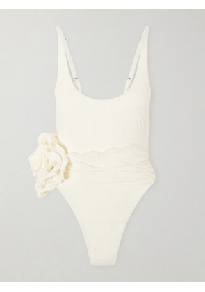 Magda Butrym - Embellished Lace-trimmed Swimsuit - White - FR 34,FR 36,FR 38,FR 40,FR 42