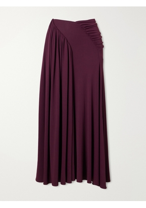 RABANNE - Gathered Stretch-jersey Midi Skirt - Burgundy - FR 34,FR 36,FR 38,FR 40,FR 42,FR 44