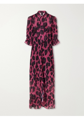 Anna Sui - Tie-detailed Ruffled Animal-print Voile Midi Dress - Pink - US0,US2,US4,US6,US8,US10,US12