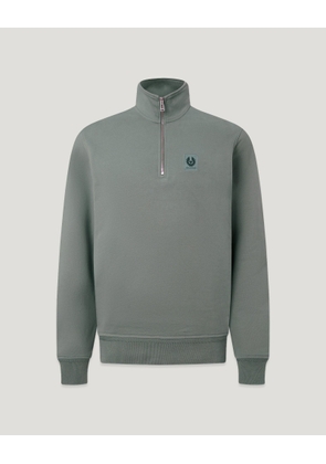 Belstaff Men's Quarter Zip Sweatshirt Cotton Fleece Atlantic Grey Size 2xl