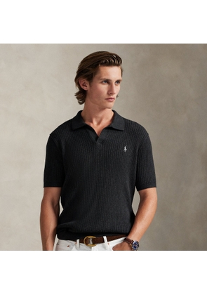 Rib-Knit Cotton Johnny-Collar Polo Shirt