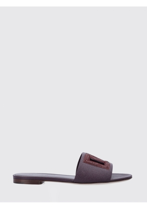 DOLCE & GABBANA Grained Leather Sliders With Rhinestone Monogram