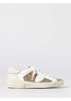 PHILIPPE MODEL Low-Top Sneakers in Calf Leather and Fabric with Glitter Inserts
