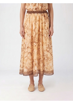 ZIMMERMANN A-line Abstract-Print Ramie Midi Skirt with High Waist