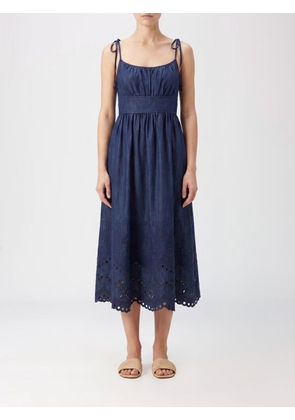 ZIMMERMANN A-line Off-the-Shoulder Embroidered Cotton Denim Midi Dress