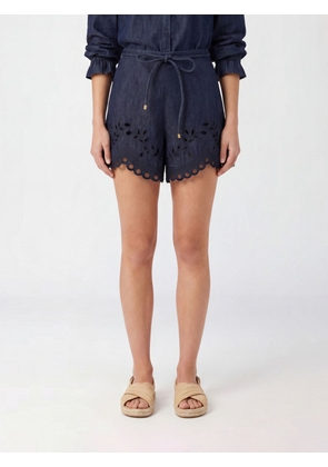 ZIMMERMANN High-Waisted Cotton Denim Shorts with Lace Inserts