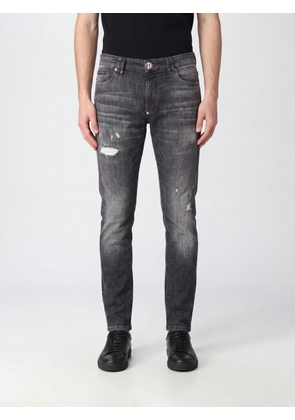 PHILIPP PLEIN Mid-Rise Slim Fit Jeans in Distressed Cotton Denim