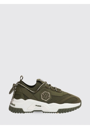PHILIPP PLEIN Low-Top Sneakers in Crochet Knit and Leather with Metallic Hexagon Logo