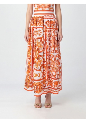 DOLCE & GABBANA High-Waisted A-Line Midi Skirt in Cotton with Maioliche Print