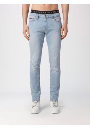 PHILIPP PLEIN Slim Fit Skinny Jeans in Cotton Denim with Metal Logo Plaque