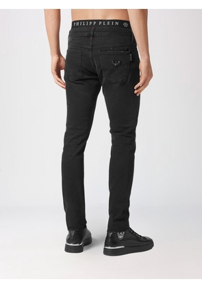 PHILIPP PLEIN Slim Fit Skinny Jeans in Cotton Denim with Metal Logo Plaque