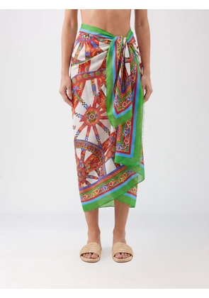 DOLCE & GABBANA Majolica Print High-Waisted Cotton Midi Sarong Skirt
