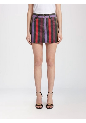 VERSACE Multicolor Striped Cotton Denim Pencil Mini Skirt