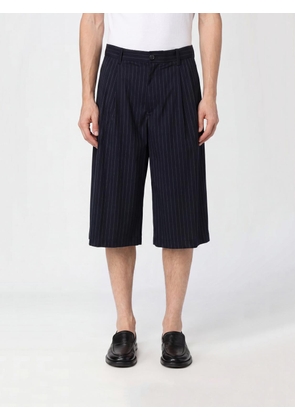 BARENA Pinstriped Wool Blend Chino Shorts with Wide Leg