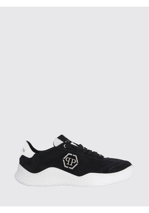 PHILIPP PLEIN Low Top Leather and Suede Sneakers with Hexagon Logo