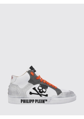 PHILIPP PLEIN High-Top Leather and Suede Sneakers with Skull Application