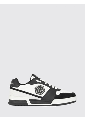 PHILIPP PLEIN Low-Top Sneakers in Leather and Suede with Monogram and Hexagon Logo