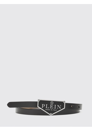 PHILIPP PLEIN Slim Smooth Leather Belt with Enameled Logo Buckle