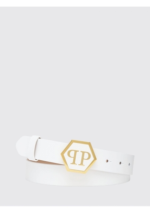 PHILIPP PLEIN Smooth Leather Belt with Hexagon Monogram Buckle