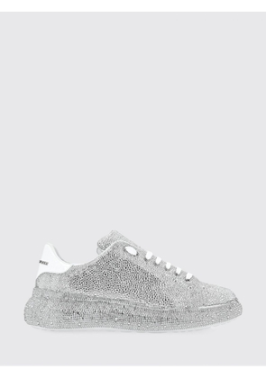 PHILIPP PLEIN Silver Leather Low-Top Sneakers with Rhinestone Application