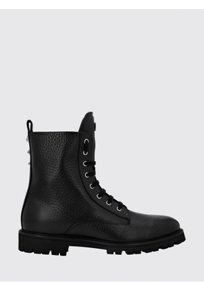 PHILIPP PLEIN Lace-Up Grained Leather Combat Boots with Lug Sole