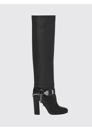 PHILIPP PLEIN Grained Leather Over-the-Knee Boots with High Block Heel