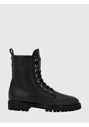 PHILIPP PLEIN Lace-Up Grained Leather Combat Boots with Lug Sole