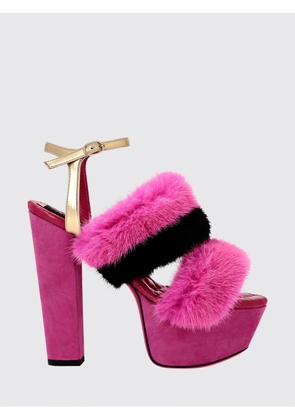 PHILIPP PLEIN Striped Suede and Fur Platform Sandals