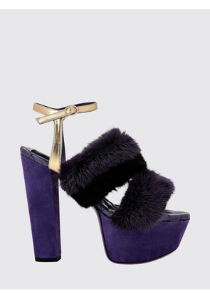 PHILIPP PLEIN Striped Suede and Fur Platform Sandals