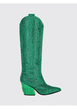 PHILIPP PLEIN Suede Knee-High Texan Boots with Embroidery and Swarovski Crystals