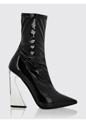 PHILIPP PLEIN Almond-Toe Ankle Boots in Patent-Effect Stretch Fabric with High Heels