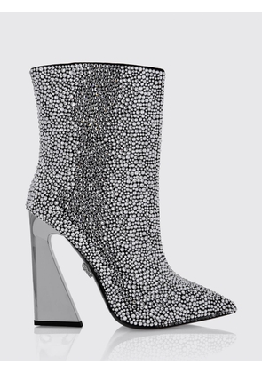 PHILIPP PLEIN Almond-Toe Leather Ankle Boots with Swarovski Crystals and High Heels