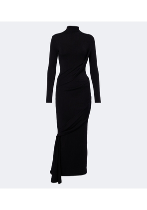Mugler Draped wool-blend jersey midi dress